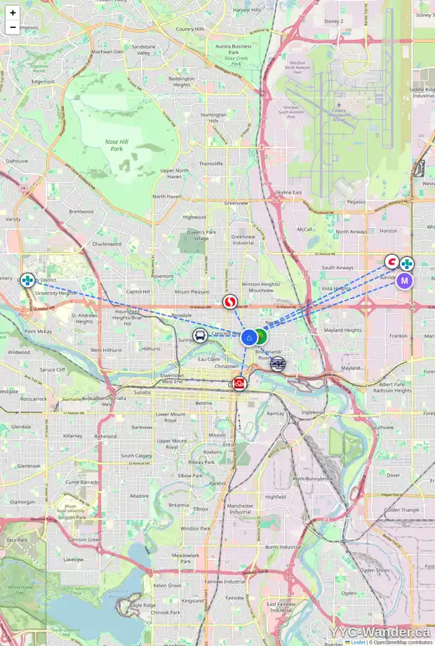 Daily accessibility map for 101 809 4 ST NE, Calgary showing nearby schools, grocery stores, parks, LRT stations and nearby amenities