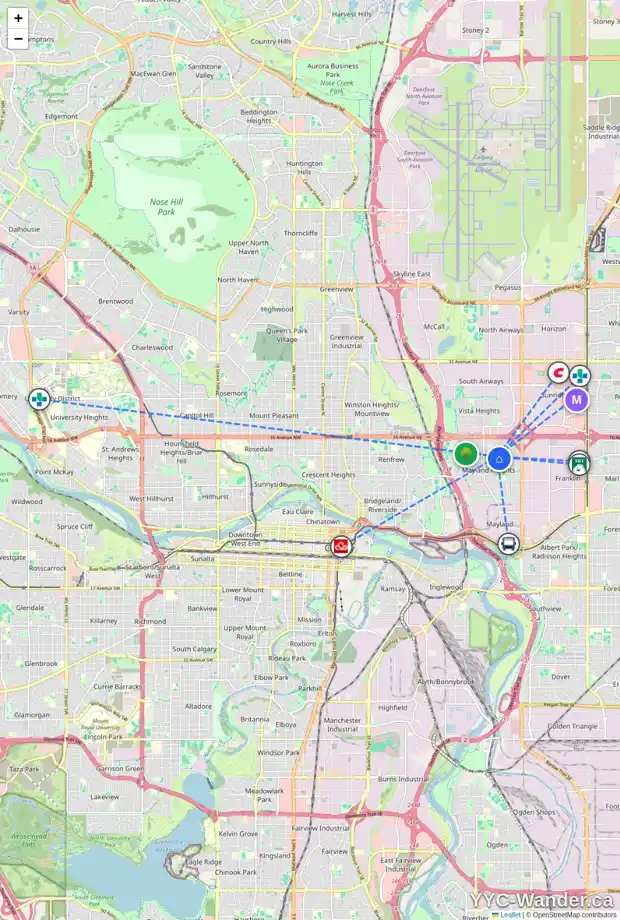 Daily accessibility map for 1044 MIDDLETON DR NE, Calgary showing nearby schools, grocery stores, parks, LRT stations and nearby amenities