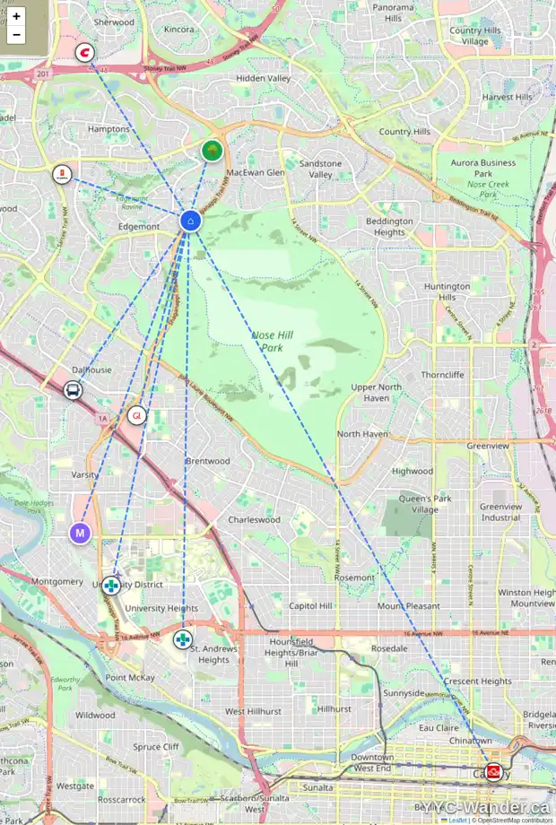 Daily accessibility map for 95 EDGEBROOK CL NW, Calgary showing nearby schools, grocery stores, parks, LRT stations and nearby amenities