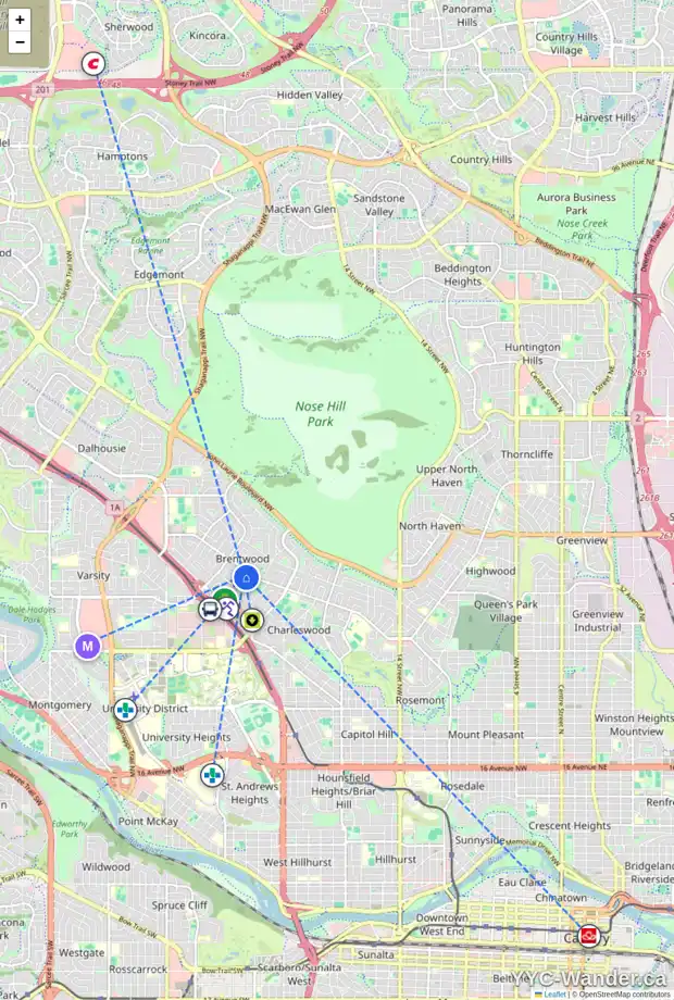 Daily accessibility map for 28 BUTLER CR NW, Calgary showing nearby schools, grocery stores, parks, LRT stations and nearby amenities