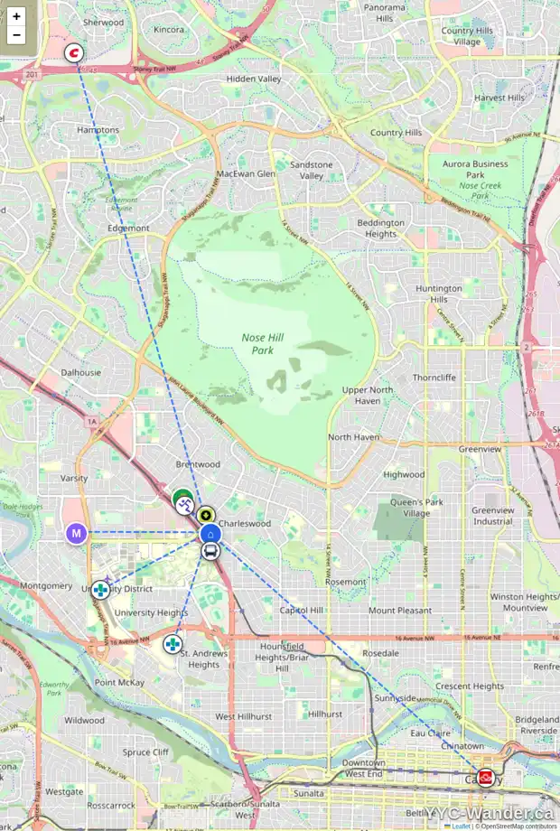 Daily accessibility map for 3348 MORLEY CR NW, Calgary showing nearby schools, grocery stores, parks, LRT stations and nearby amenities
