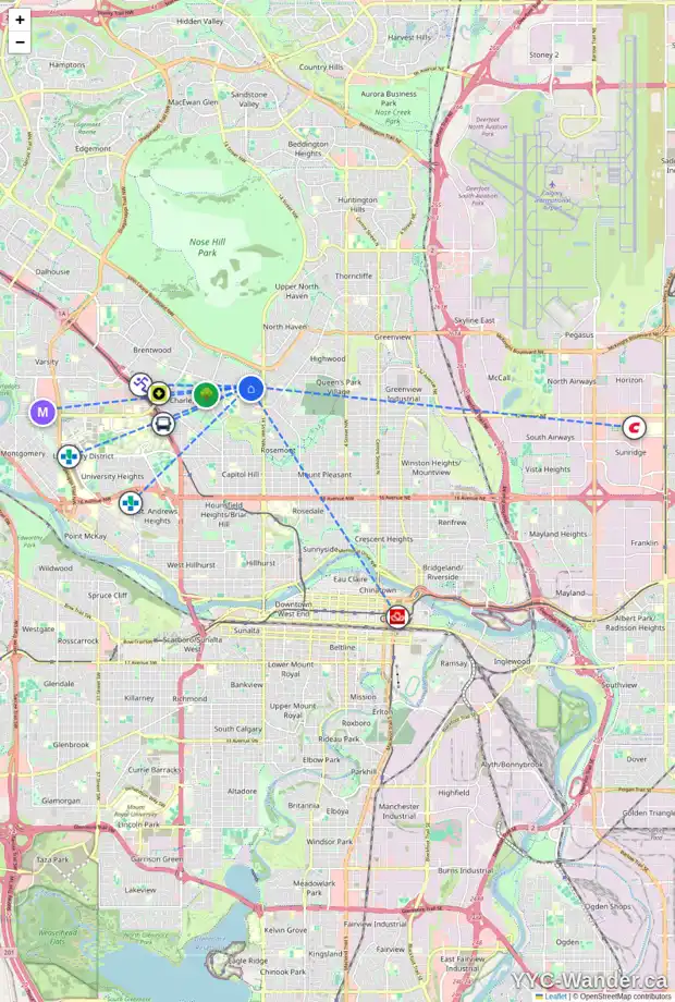 Daily accessibility map for 51 CHELTENHAM RD NW, Calgary showing nearby schools, grocery stores, parks, LRT stations and nearby amenities