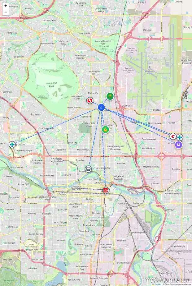 Daily accessibility map for 5408 CENTRE ST NE, Calgary showing nearby schools, grocery stores, parks, LRT stations and nearby amenities