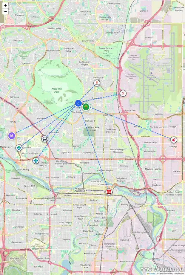 Daily accessibility map for 244 NORSEMAN RD NW, Calgary showing nearby schools, grocery stores, parks, LRT stations and nearby amenities