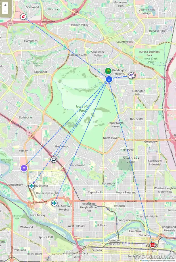 Daily accessibility map for 96 BERMONDSEY WY NW, Calgary showing nearby schools, grocery stores, parks, LRT stations and nearby amenities