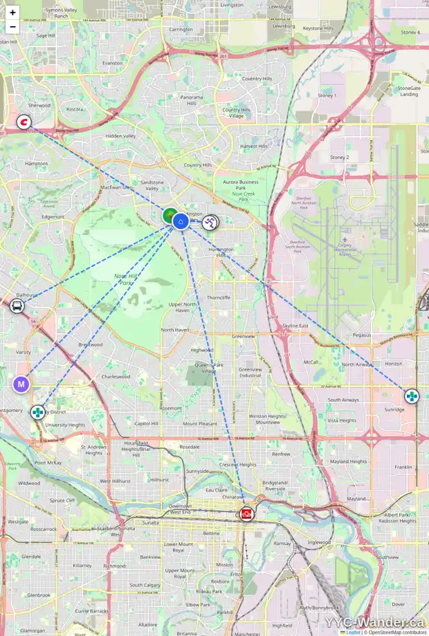 Daily accessibility map for 1090 BERKLEY DR NW, Calgary showing nearby schools, grocery stores, parks, LRT stations and nearby amenities