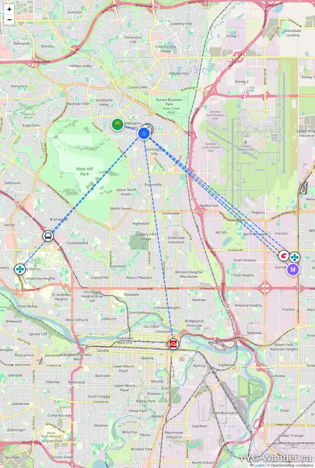 Daily accessibility map for 56 BERKLEY PL NW, Calgary showing nearby schools, grocery stores, parks, LRT stations and nearby amenities