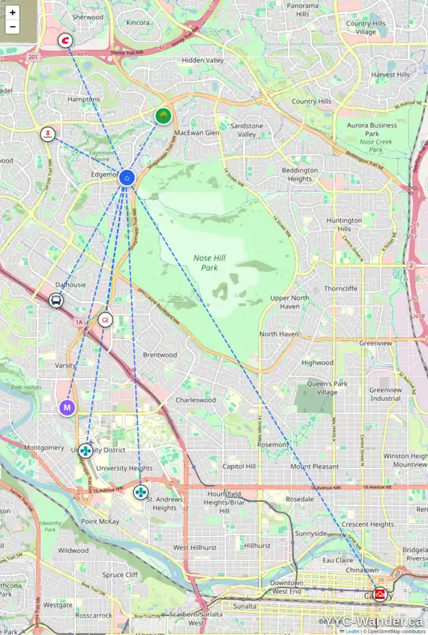 Daily accessibility map for 123 EDGEBROOK ME NW, Calgary showing nearby schools, grocery stores, parks, LRT stations and nearby amenities