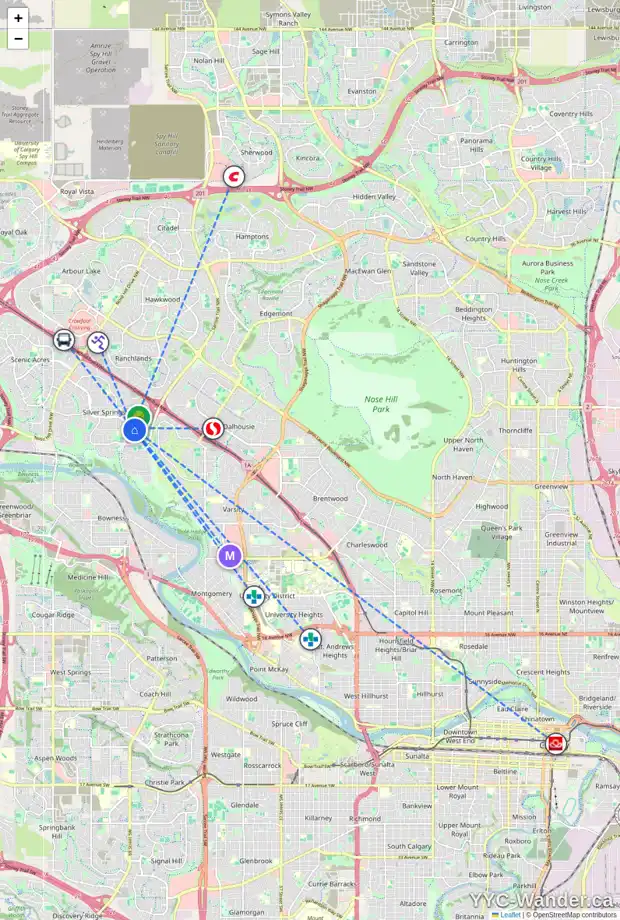 Daily accessibility map for 31 SILVER BROOK DR NW, Calgary showing nearby schools, grocery stores, parks, LRT stations and nearby amenities