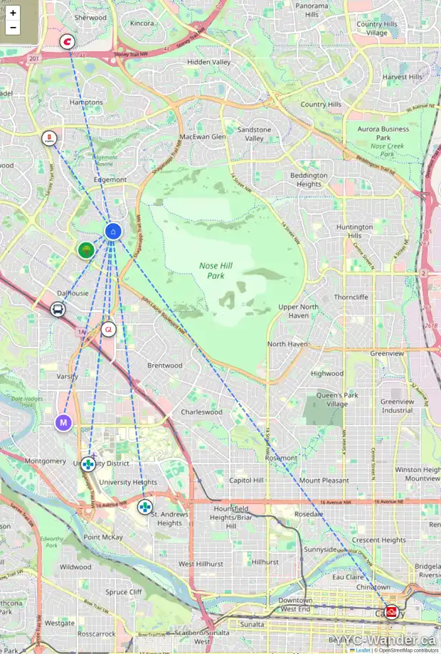Daily accessibility map for 188 EDELWEISS DR NW, Calgary showing nearby schools, grocery stores, parks, LRT stations and nearby amenities