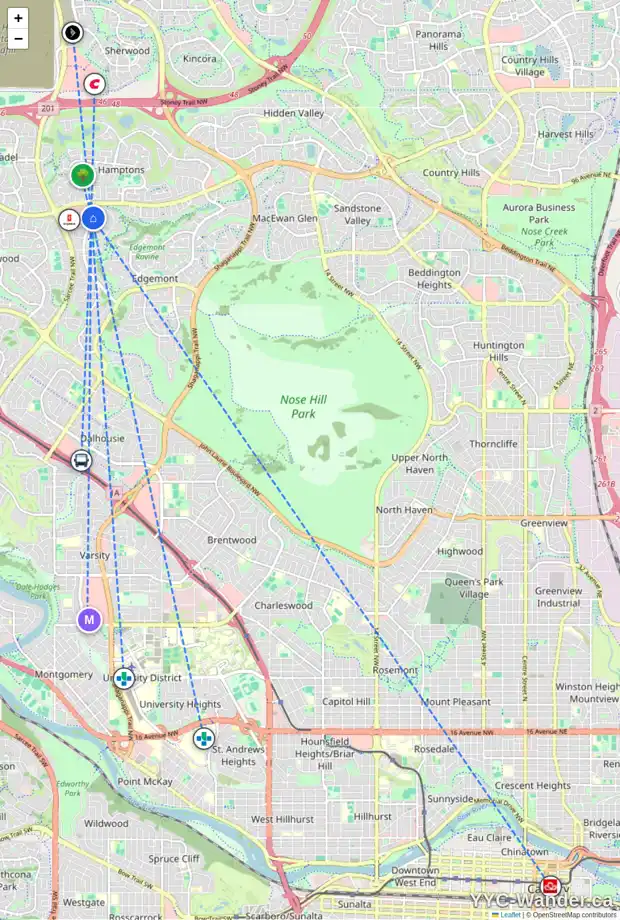 Daily accessibility map for 272 EDGEPARK WY NW, Calgary showing nearby schools, grocery stores, parks, LRT stations and nearby amenities