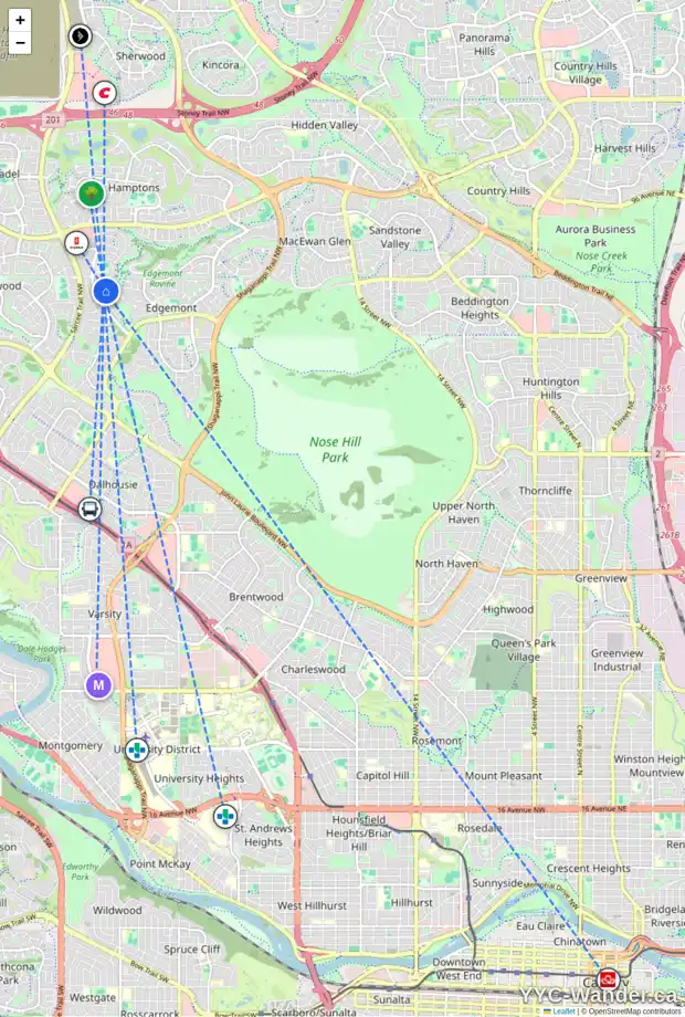 Daily accessibility map for 52 EDGEPARK CR NW, Calgary showing nearby schools, grocery stores, parks, LRT stations and nearby amenities