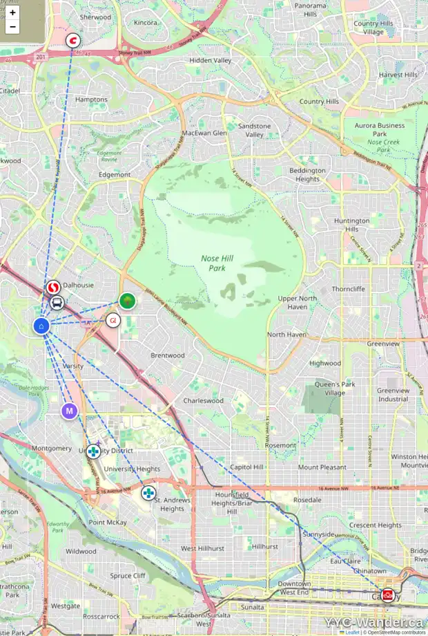 Daily accessibility map for 236 VARSITY ESTATES GV NW, Calgary showing nearby schools, grocery stores, parks, LRT stations and nearby amenities