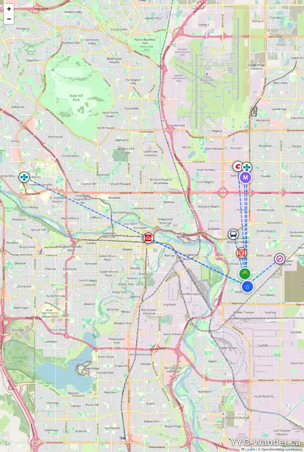 Daily accessibility map for 3425 33A AV SE, Calgary showing nearby schools, grocery stores, parks, LRT stations and nearby amenities