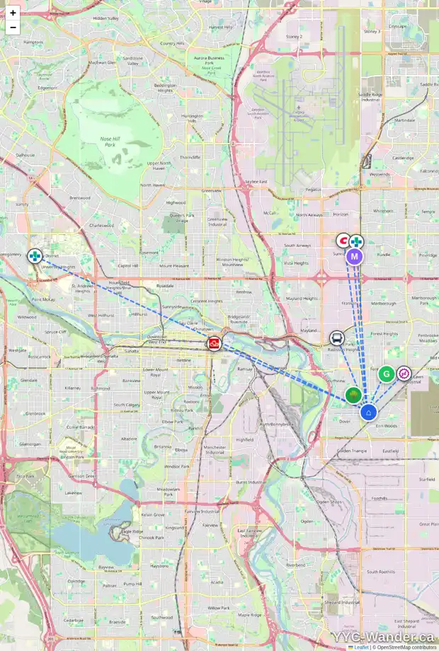 Daily accessibility map for 70 DOVERCLIFFE CL SE, Calgary showing nearby schools, grocery stores, parks, LRT stations and nearby amenities