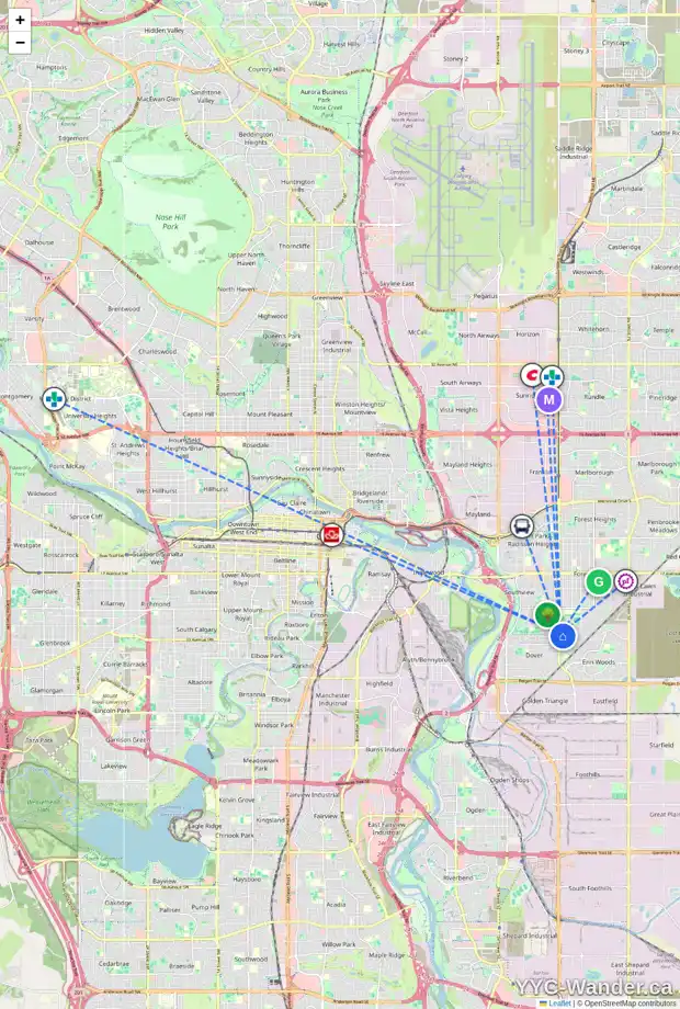 Daily accessibility map for 83 DOVERCLIFFE WY SE, Calgary showing nearby schools, grocery stores, parks, LRT stations and nearby amenities