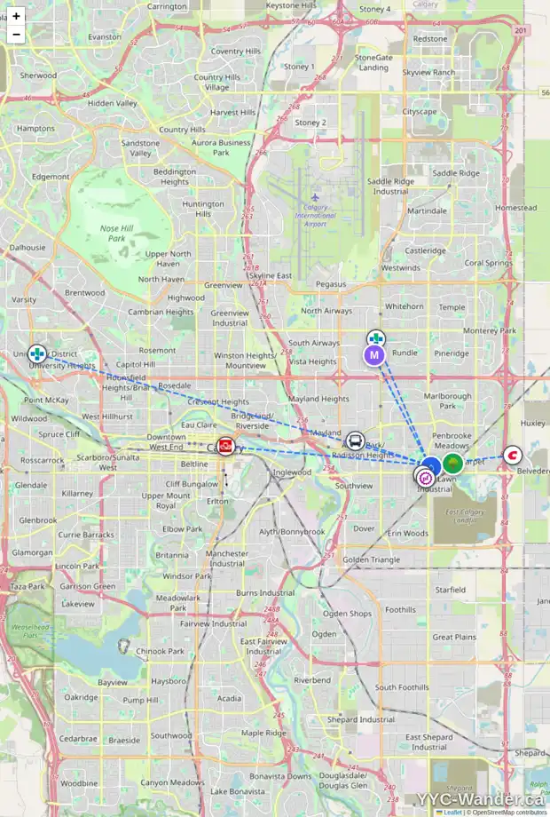 Daily accessibility map for 1522 52 ST SE, Calgary showing nearby schools, grocery stores, parks, LRT stations and nearby amenities