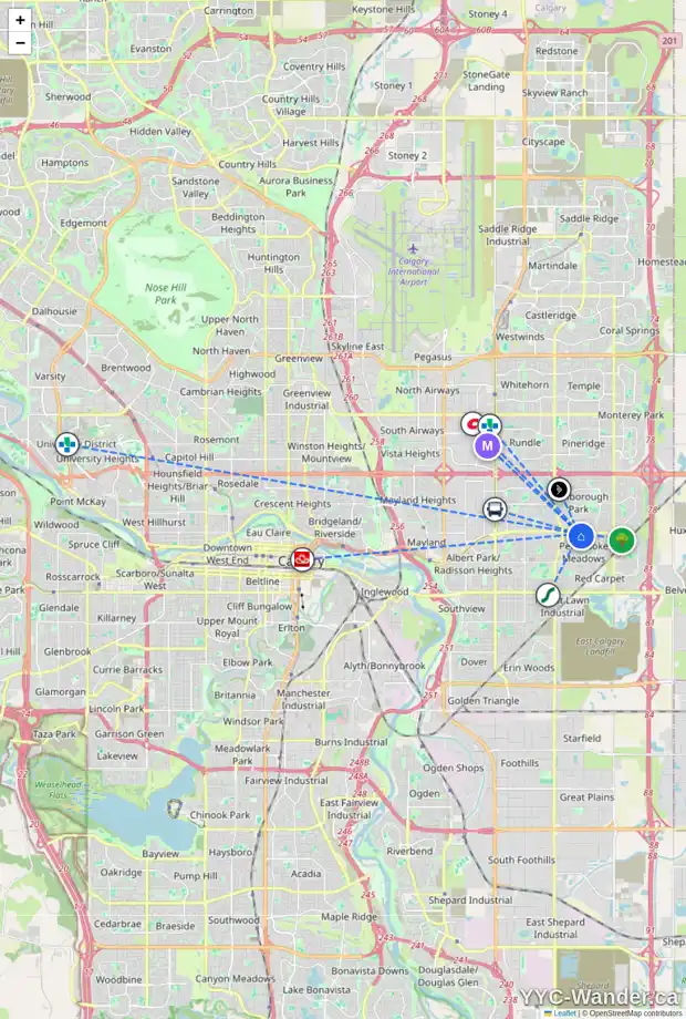 Daily accessibility map for 44 PENWORTH GR SE, Calgary showing nearby schools, grocery stores, parks, LRT stations and nearby amenities