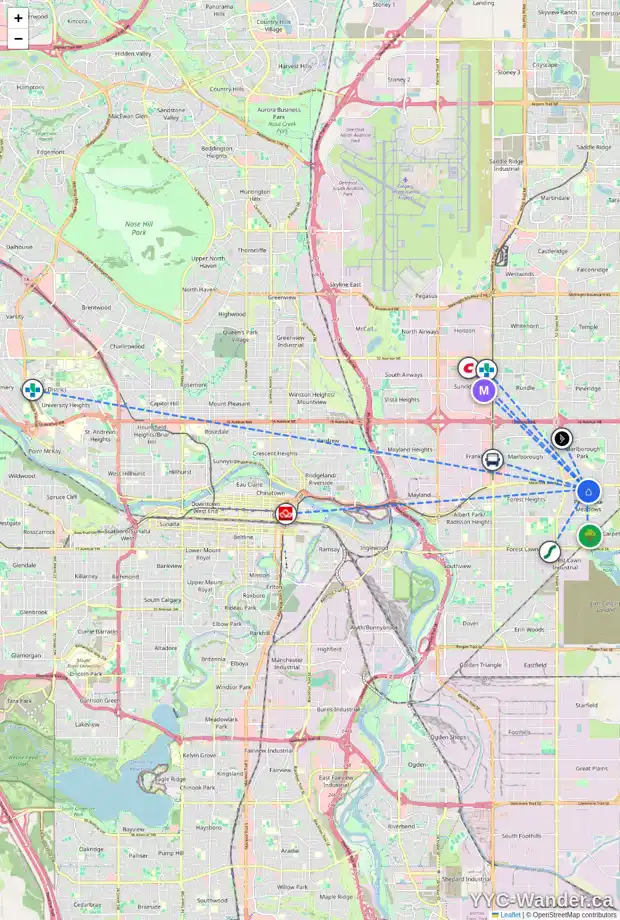 Daily accessibility map for 6051 PENWORTH RD SE, Calgary showing nearby schools, grocery stores, parks, LRT stations and nearby amenities