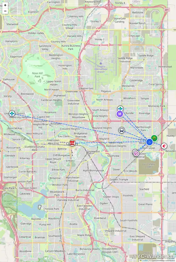 Daily accessibility map for 224 PENBROOKE WY SE, Calgary showing nearby schools, grocery stores, parks, LRT stations and nearby amenities