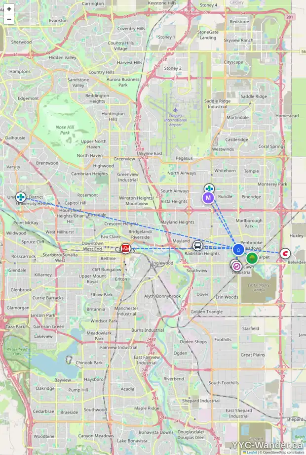 Daily accessibility map for 827 FOREST PL SE, Calgary showing nearby schools, grocery stores, parks, LRT stations and nearby amenities