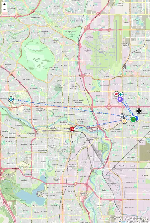 Daily accessibility map for 5112 MARYVALE DR NE, Calgary showing nearby schools, grocery stores, parks, LRT stations and nearby amenities