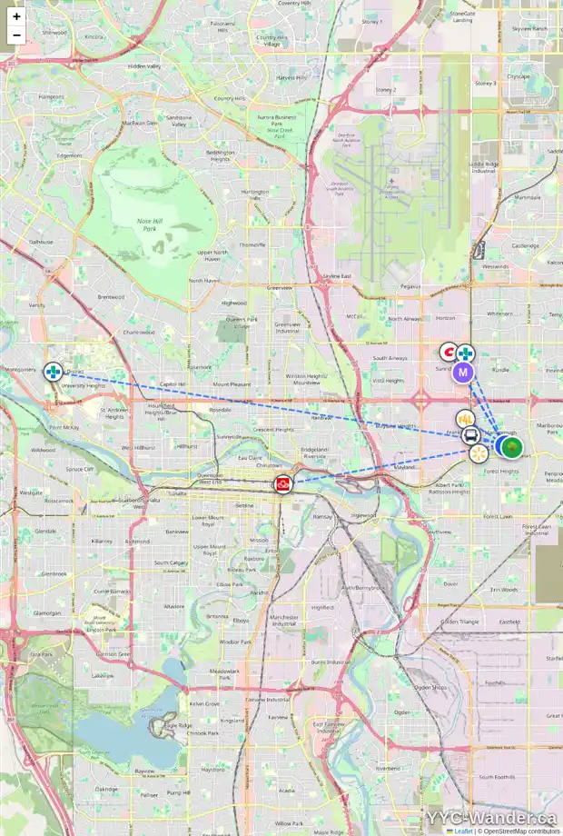 Daily accessibility map for 4431 MARYVALE DR NE, Calgary showing nearby schools, grocery stores, parks, LRT stations and nearby amenities