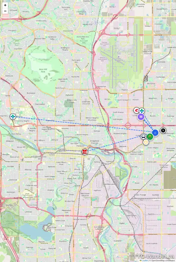 Daily accessibility map for 954 MARCOMBE DR NE, Calgary showing nearby schools, grocery stores, parks, LRT stations and nearby amenities