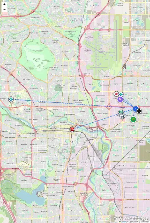 Daily accessibility map for 4752 MARDALE RD NE, Calgary showing nearby schools, grocery stores, parks, LRT stations and nearby amenities