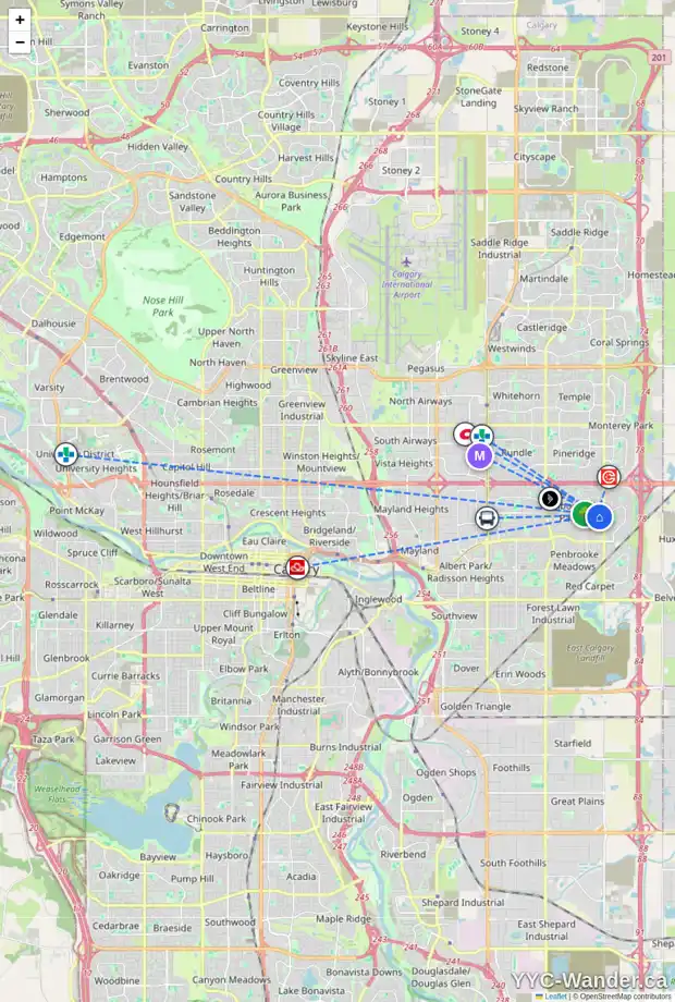 Daily accessibility map for 90 MALVERN CR NE, Calgary showing nearby schools, grocery stores, parks, LRT stations and nearby amenities