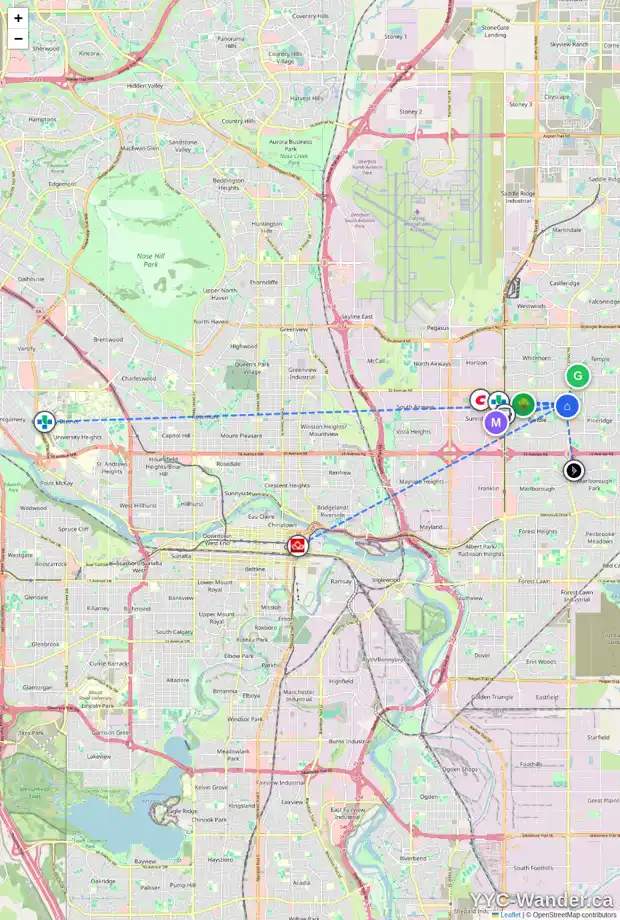 Daily accessibility map for 227 RUNDLEVIEW DR NE, Calgary showing nearby schools, grocery stores, parks, LRT stations and nearby amenities