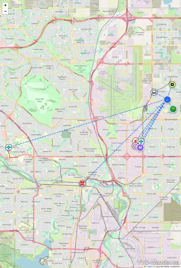 Daily accessibility map for 6568 MARTINGROVE DR NE, Calgary showing nearby schools, grocery stores, parks, LRT stations and nearby amenities