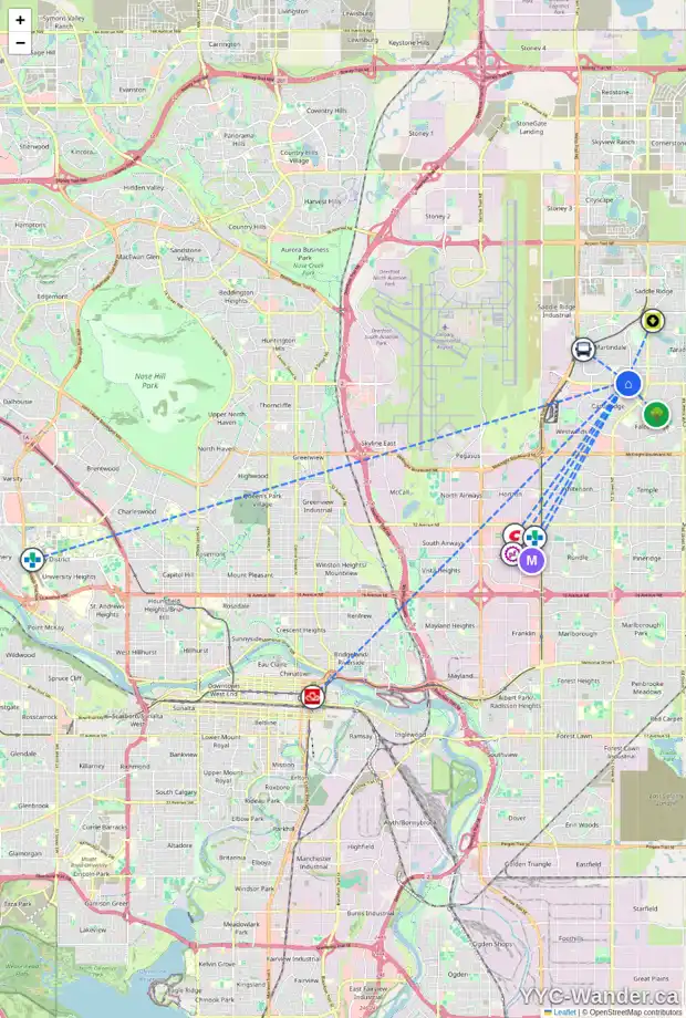 Daily accessibility map for 43 MARTINDALE CL NE, Calgary showing nearby schools, grocery stores, parks, LRT stations and nearby amenities