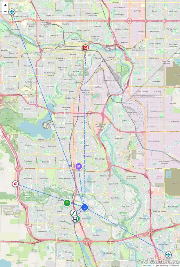 Daily accessibility map for 147 MIDRIDGE PL SE, Calgary showing nearby schools, grocery stores, parks, LRT stations and nearby amenities