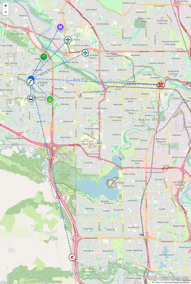Daily accessibility map for 19 STRADDOCK CR SW, Calgary showing nearby schools, grocery stores, parks, LRT stations and nearby amenities