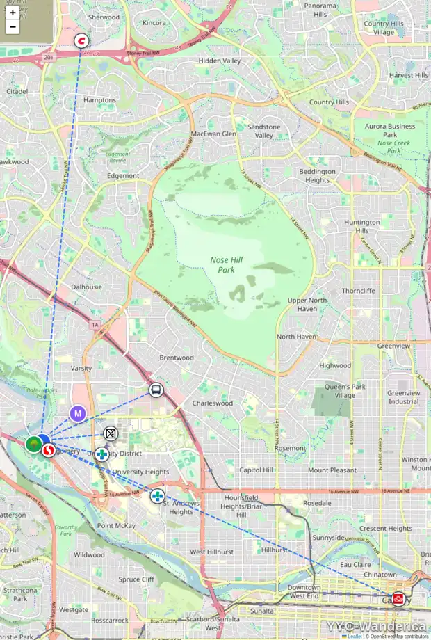 Daily accessibility map for 5203 17 AV NW, Calgary showing nearby schools, grocery stores, parks, LRT stations and nearby amenities