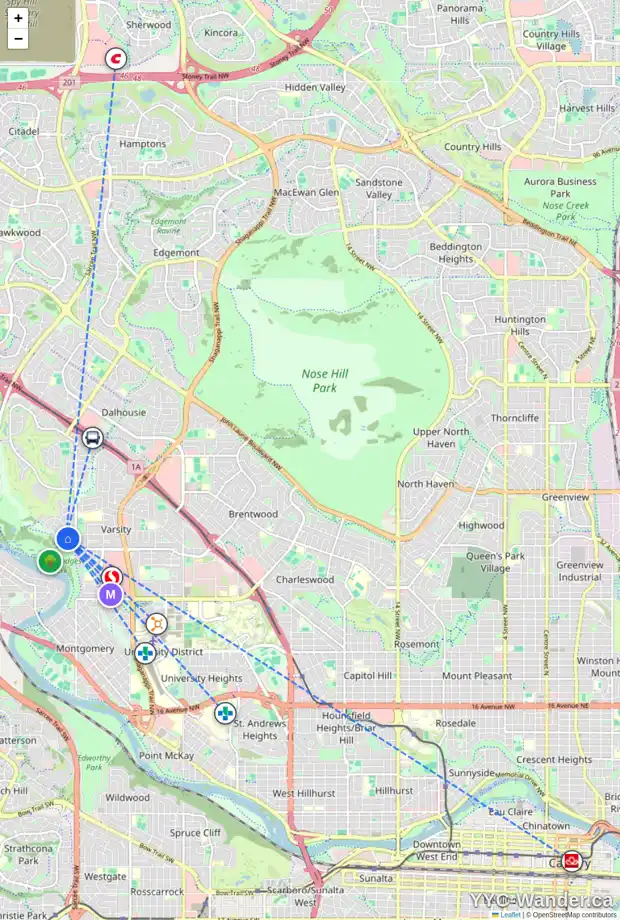 Daily accessibility map for 4116 VARSITY RD NW, Calgary showing nearby schools, grocery stores, parks, LRT stations and nearby amenities
