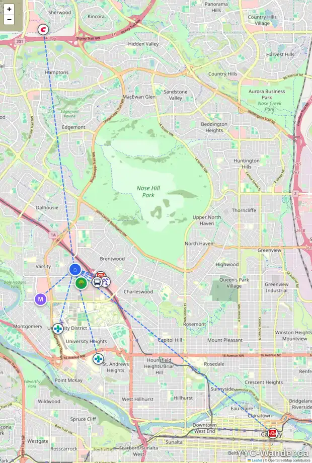 Daily accessibility map for 4303 VILLA CR NW, Calgary showing nearby schools, grocery stores, parks, LRT stations and nearby amenities