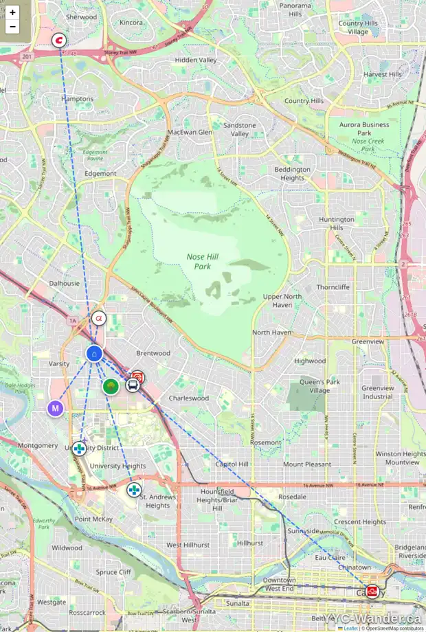 Daily accessibility map for 4004 VANCE PL NW, Calgary showing nearby schools, grocery stores, parks, LRT stations and nearby amenities