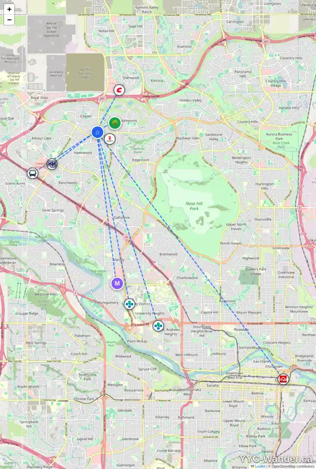 Daily accessibility map for 413 CITADEL HILLS CI NW, Calgary showing nearby schools, grocery stores, parks, LRT stations and nearby amenities