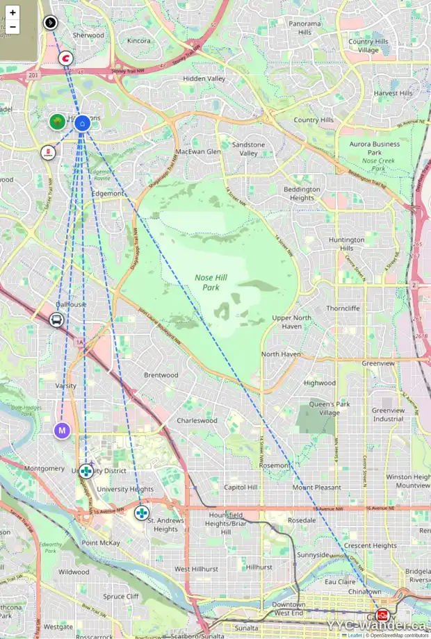 Daily accessibility map for 143 HAMPTONS HE NW, Calgary showing nearby schools, grocery stores, parks, LRT stations and nearby amenities