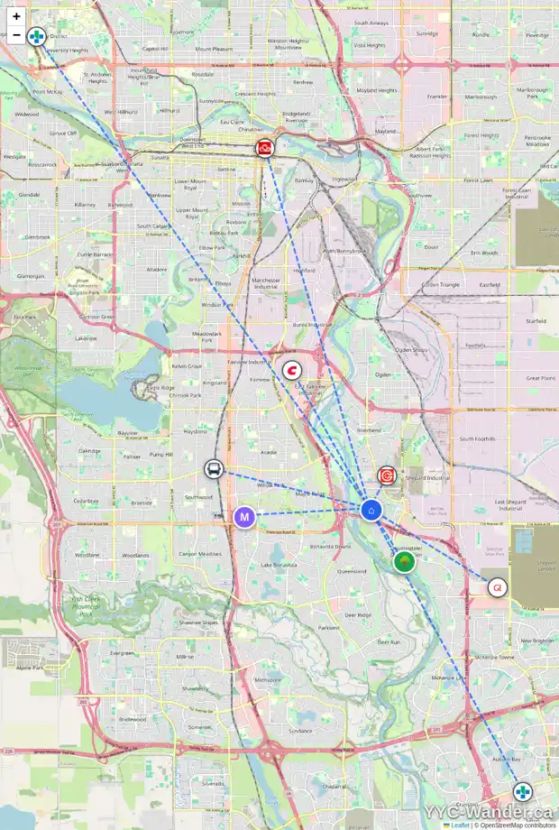 Daily accessibility map for 464 DOUGLAS GLEN PT SE, Calgary showing nearby schools, grocery stores, parks, LRT stations and nearby amenities