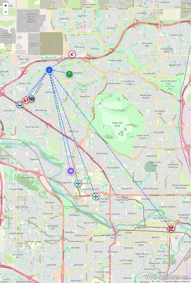 Daily accessibility map for 127 CITADEL CREST GR NW, Calgary showing nearby schools, grocery stores, parks, LRT stations and nearby amenities