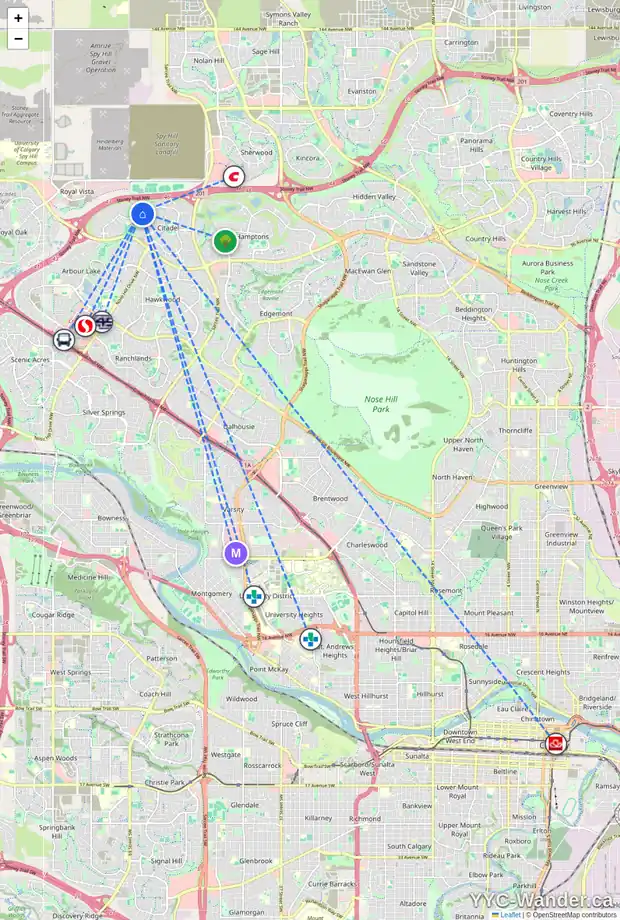 Daily accessibility map for 97 CITADEL MEADOW CL NW, Calgary showing nearby schools, grocery stores, parks, LRT stations and nearby amenities