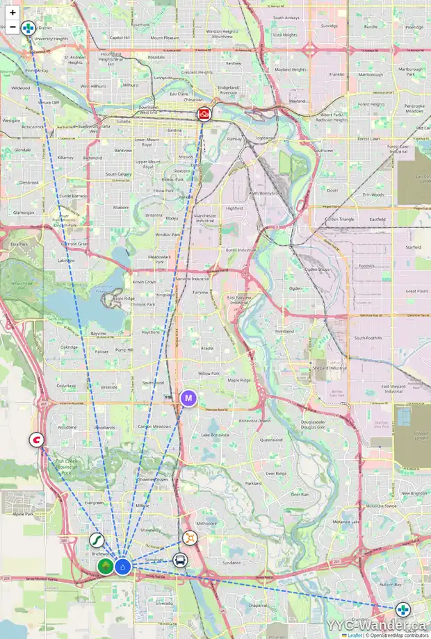 Daily accessibility map for 39 BRIDLEWOOD AV SW, Calgary showing nearby schools, grocery stores, parks, LRT stations and nearby amenities