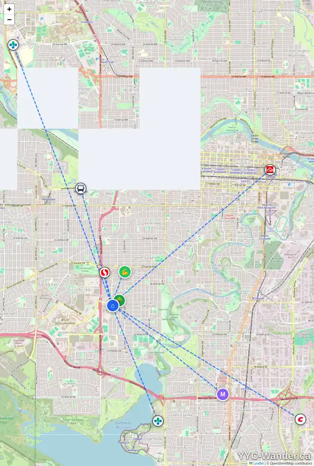 Daily accessibility map for 2292 MONS AV SW, Calgary showing nearby schools, grocery stores, parks, LRT stations and nearby amenities