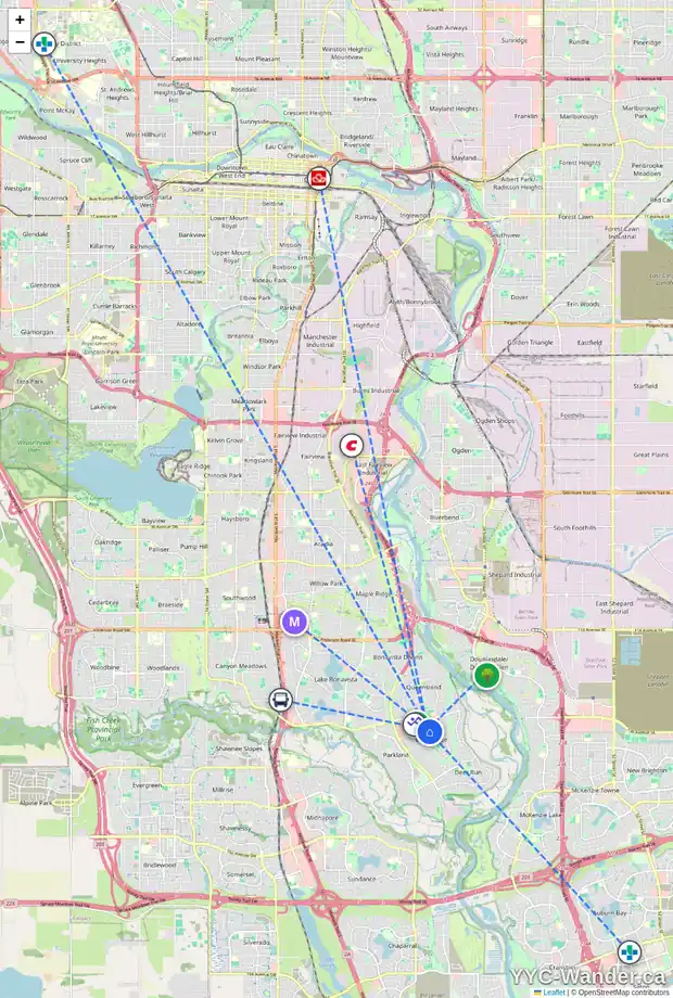 Daily accessibility map for 48 DEERVIEW WY SE, Calgary showing nearby schools, grocery stores, parks, LRT stations and nearby amenities
