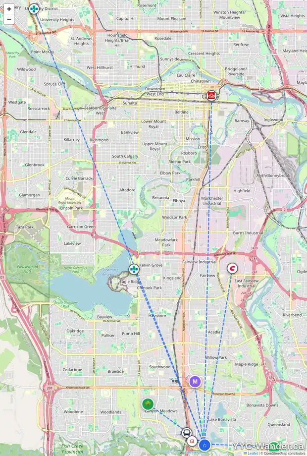 Daily accessibility map for 423 135 AV SE, Calgary showing nearby schools, grocery stores, parks, LRT stations and nearby amenities
