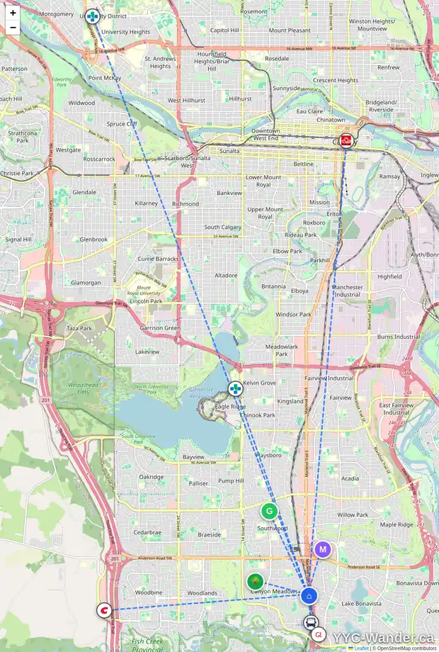Daily accessibility map for 644 CANTRELL DR SW, Calgary showing nearby schools, grocery stores, parks, LRT stations and nearby amenities