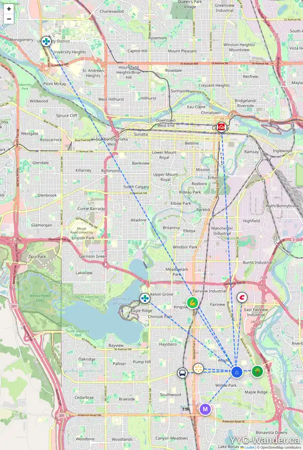 Daily accessibility map for 639 AGATE CR SE, Calgary showing nearby schools, grocery stores, parks, LRT stations and nearby amenities